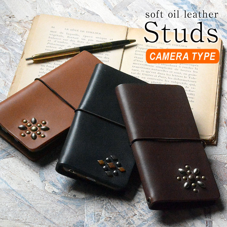 ソフトオイルレザースマホケース スタッズ HIGHCAMP FACTORY OFFICIAL