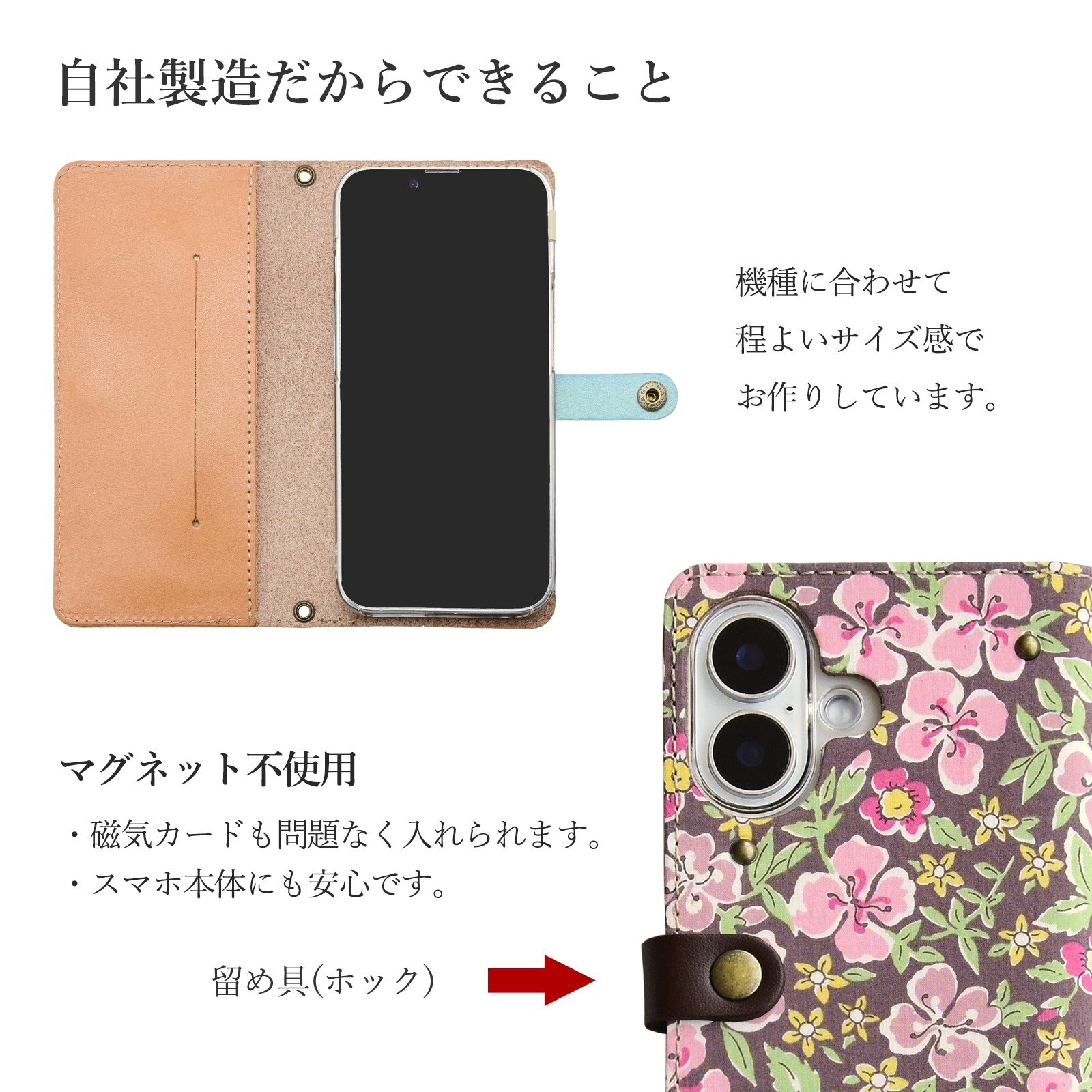 手帳型スマホケース「リバティ Seddon Flowers セドン・フラワーズ ホックタイプ」