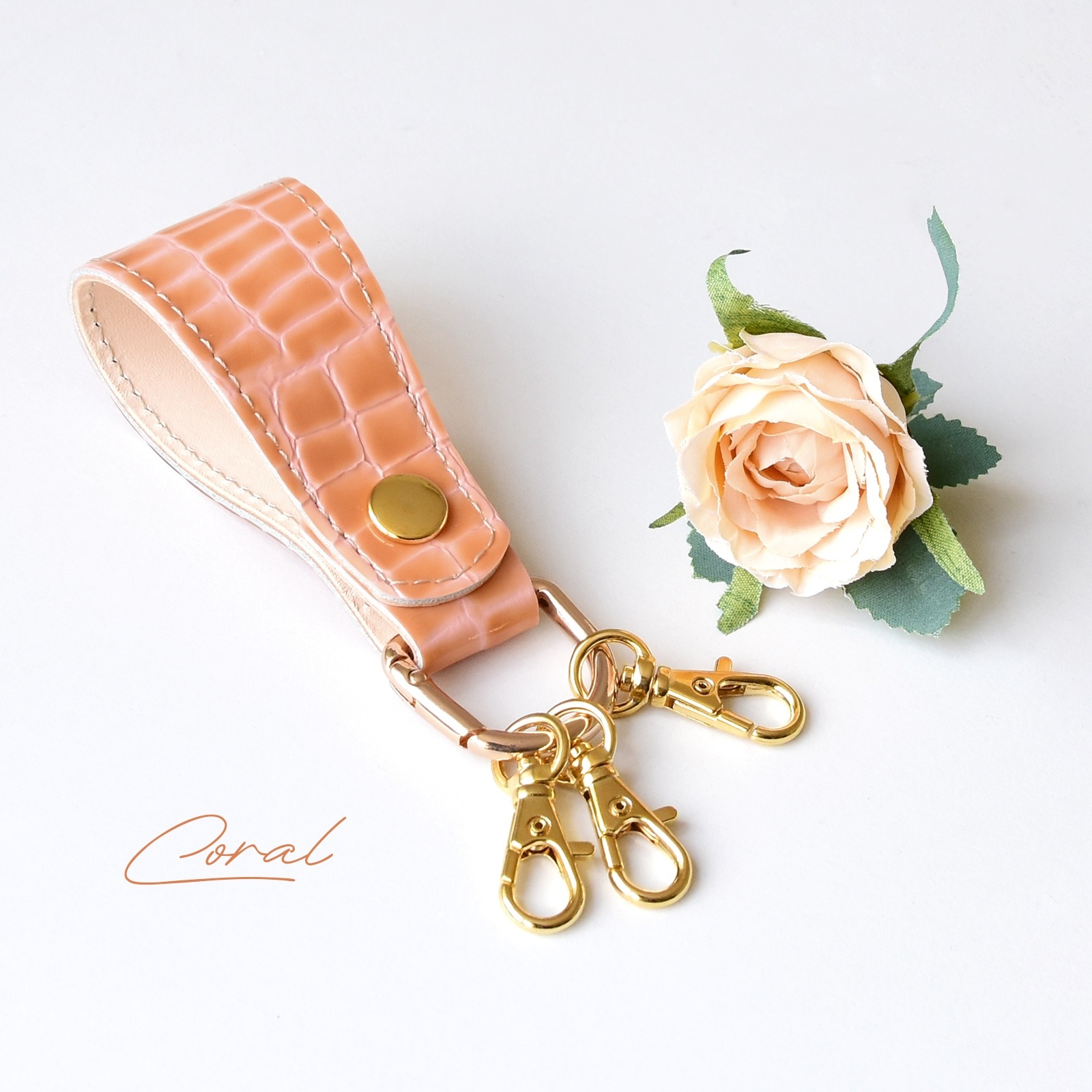 HIGHCAMPオリジナル レザーキーリング エナメルクロコ