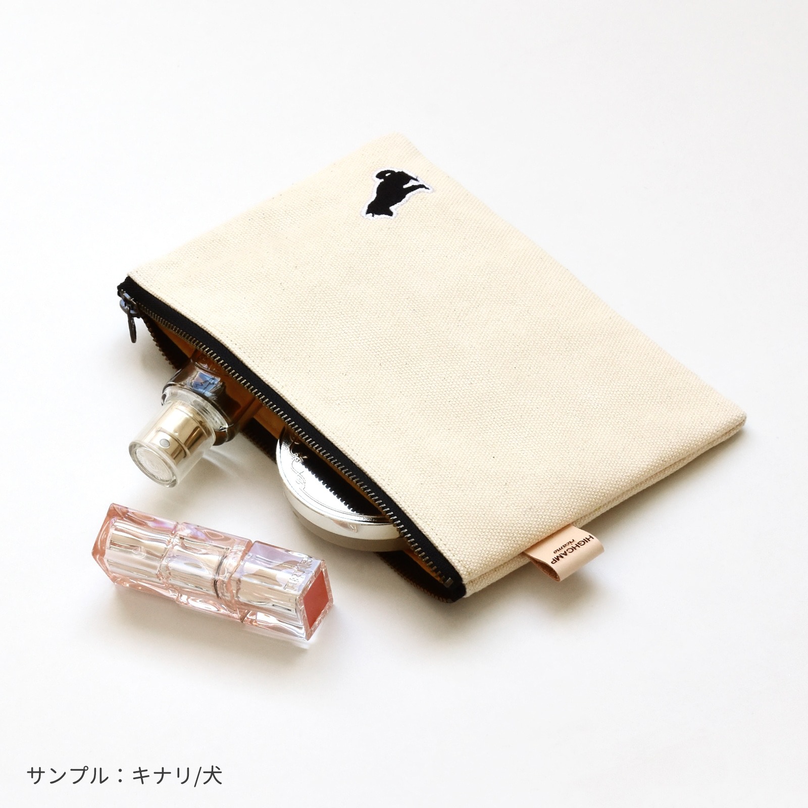 HIGHCAMP ricamo 倉敷帆布×アニマル刺繍 フラットポーチ