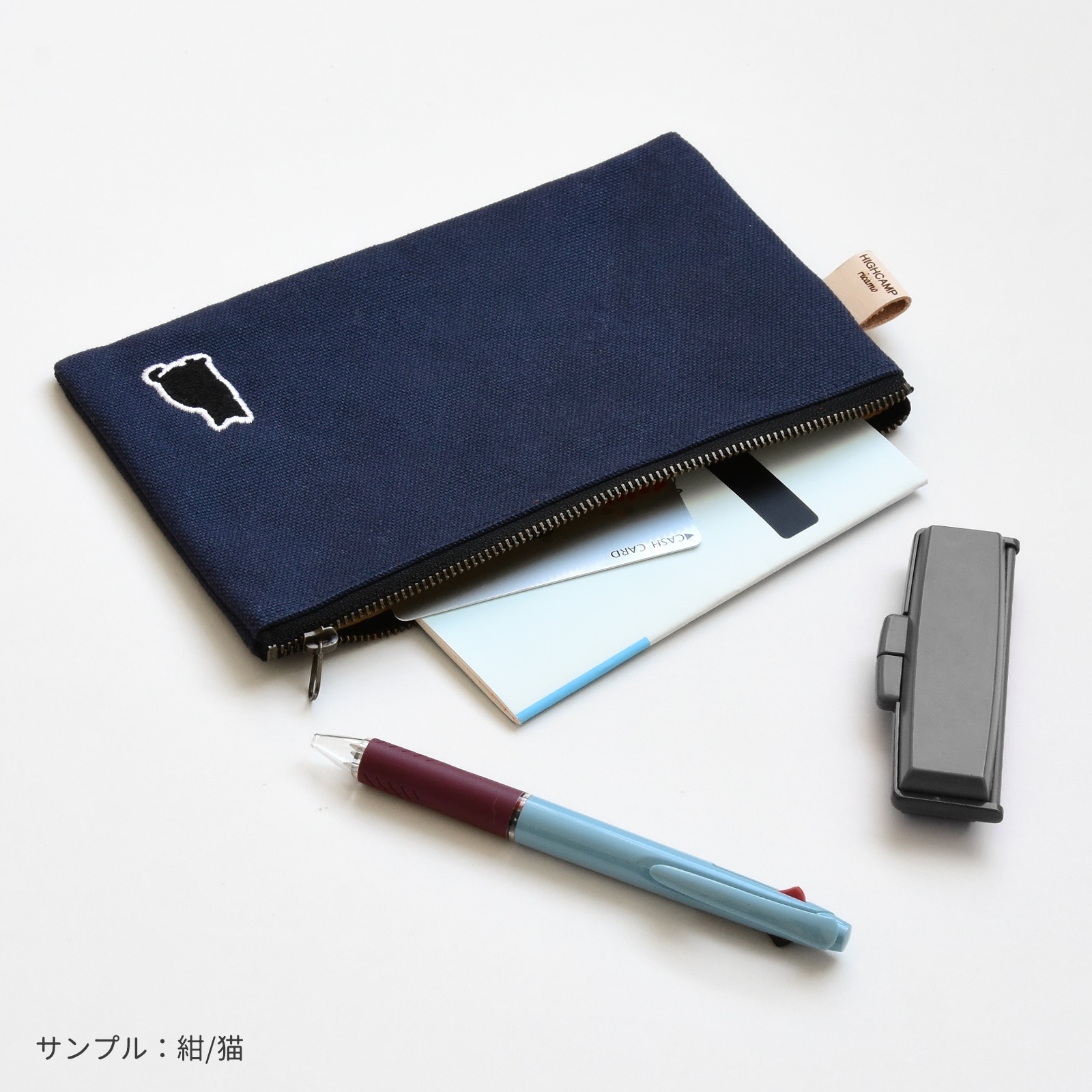 HIGHCAMP ricamo 倉敷帆布×アニマル刺繍 フラットポーチ