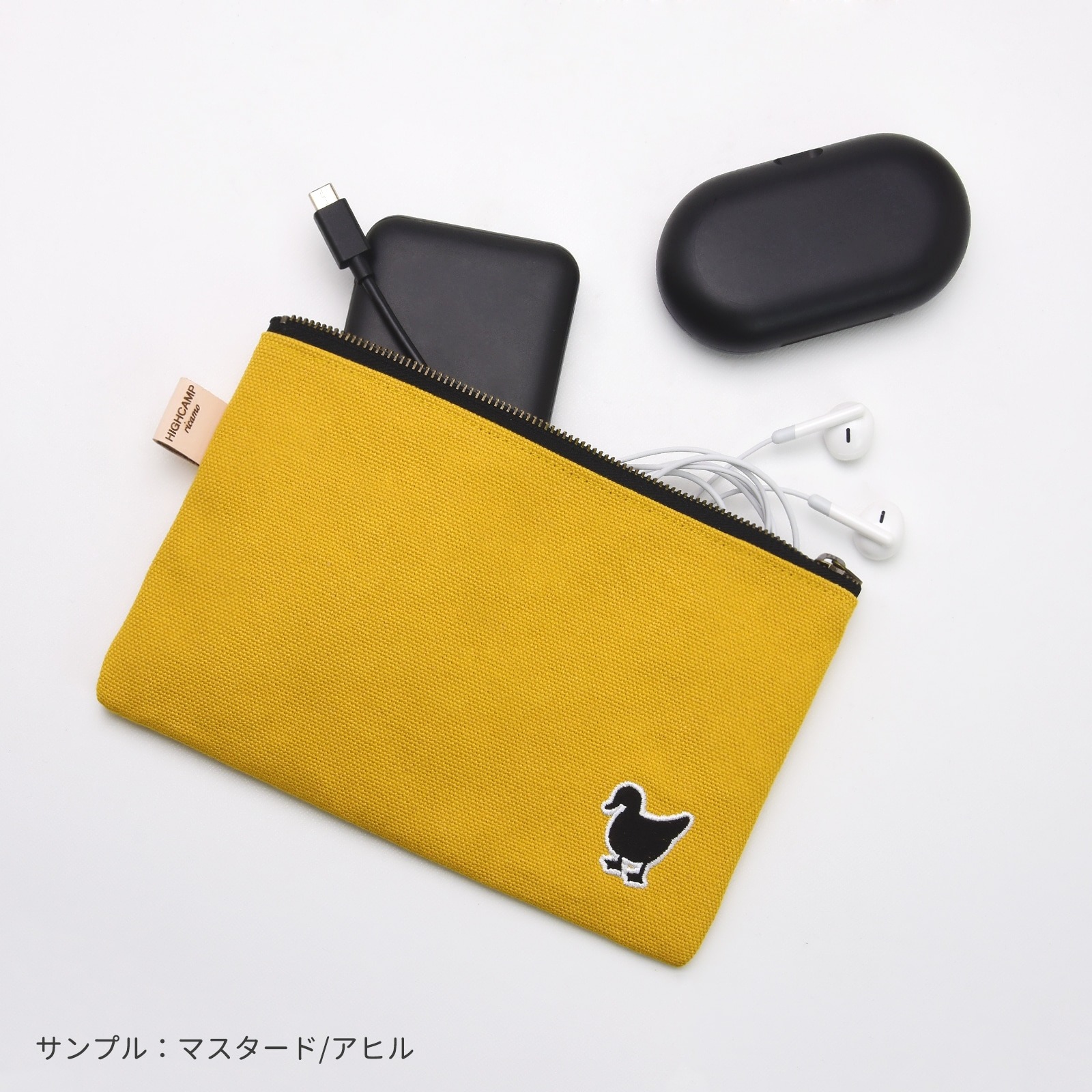 HIGHCAMP ricamo 倉敷帆布×アニマル刺繍 フラットポーチ